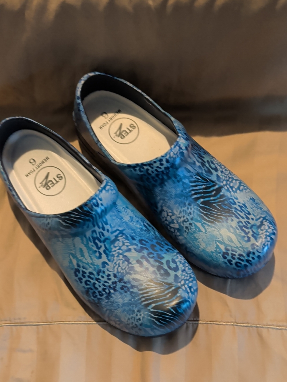 Stepz Women's Blue Patterned Clogs